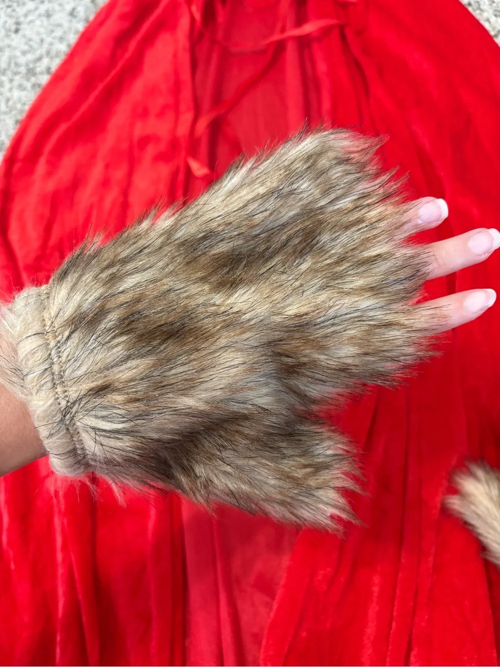 Little Red Riding Hood Hooded Kids Cape with Faux Fur Mittens